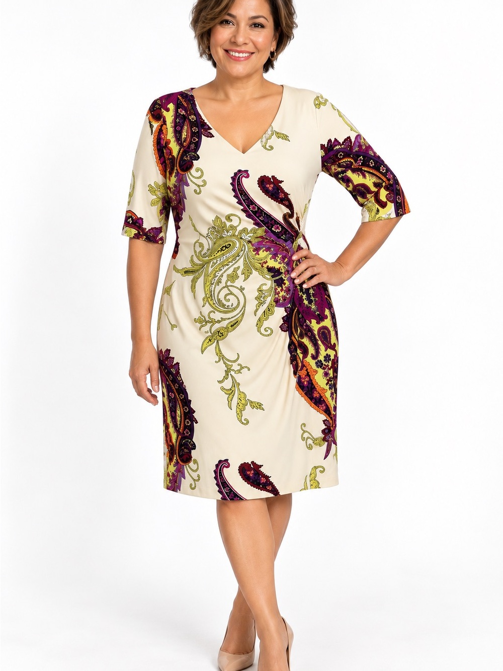 Ronni Nicole Dress Size 14 Cream / Ivory With Multi Color Paisley Print